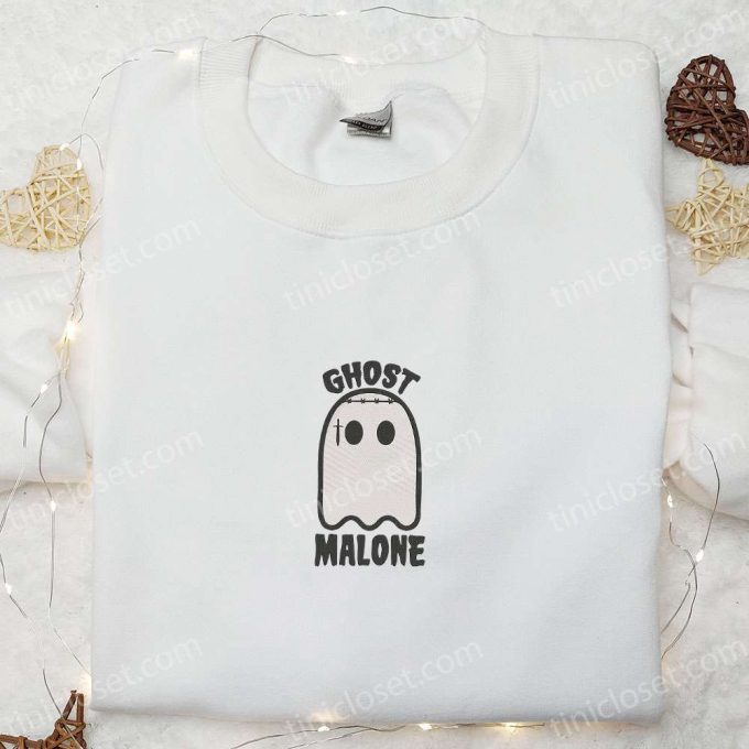 Spooky & Stylish: Ghost Malone Embroidered Sweatshirt – Perfect Halloween Gift!