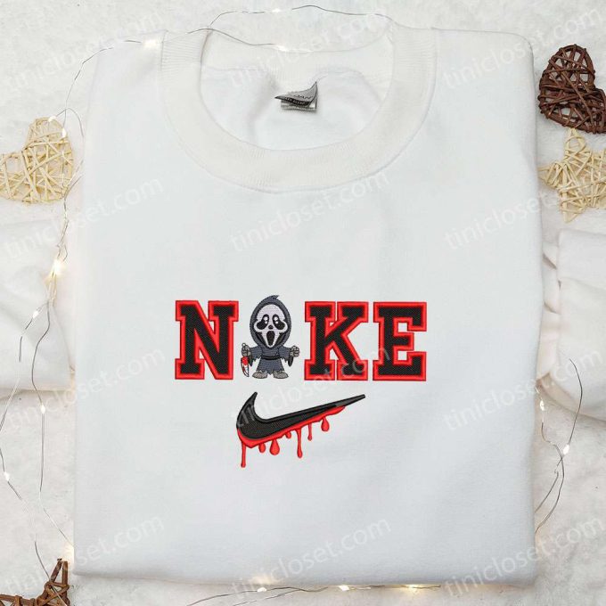 Ghostface Chibi x Nike Embroidered Shirt Horror Movie Sweatshirt Halloween Hoodie