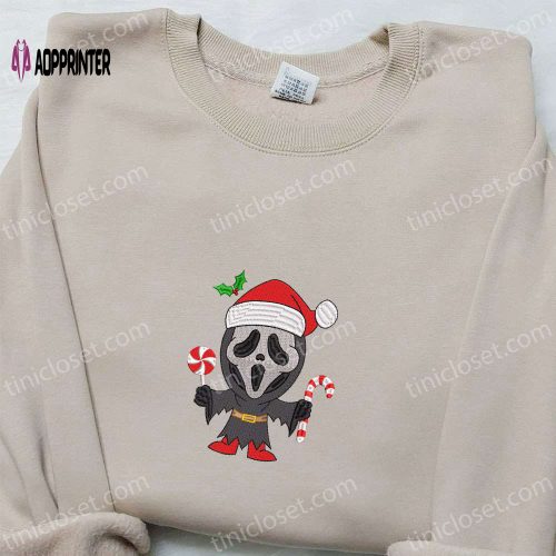 Spooky and Festive: Ghostface Xmas Embroidered Shirt Halloween Hoodie & Holiday Sweatshirt