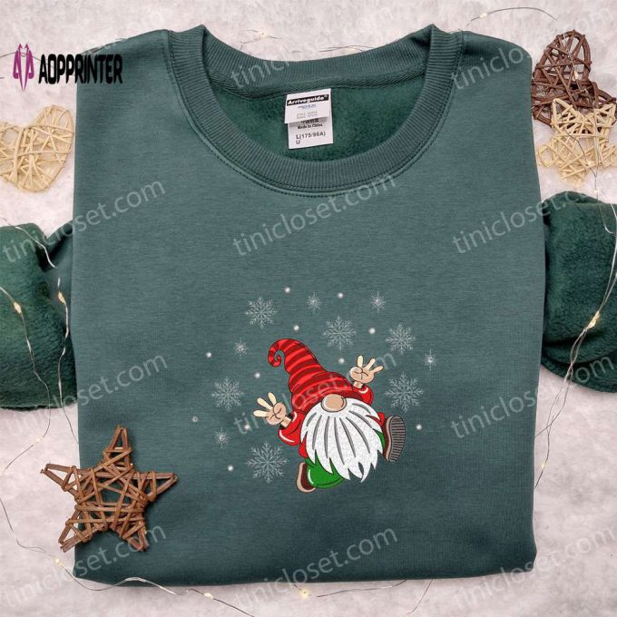 Gnome Snowflakes Embroidered Hoodie – Cute Christmas Sweatshirt: Best Gift Ideas for Family