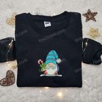 Christmas Gift Ideas: Gnome With Candy Cane Embroidered Hoodie & T-shirt