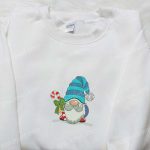 Christmas Gift Ideas: Gnome With Candy Cane Embroidered Hoodie & T-shirt