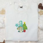 Gnome With Christmas Tree Embroidered T-Shirt: Best Holiday Gift Idea for Christmas