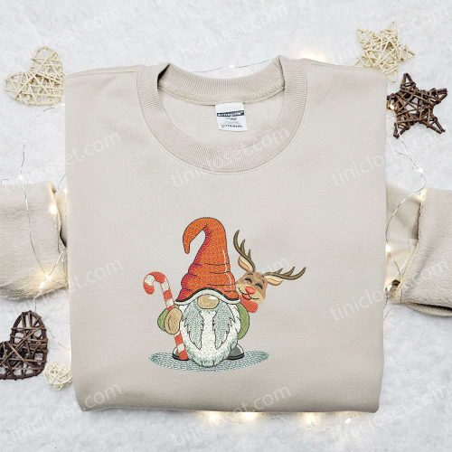 Gnome With Deer Merry Christmas Embroidered Shirt & Hoodie: Best Gift Ideas