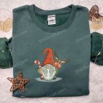 Gnome With Deer Merry Christmas Embroidered Shirt & Hoodie: Best Gift Ideas