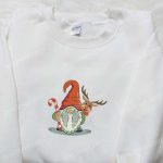 Gnome With Deer Merry Christmas Embroidered Shirt & Hoodie: Best Gift Ideas