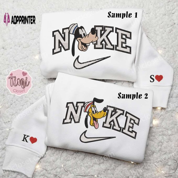 Embroidered Goofy & Pluto Cruise x Nike Couple Shirt Disney Characters Shirt Nike Inspired Hoodie