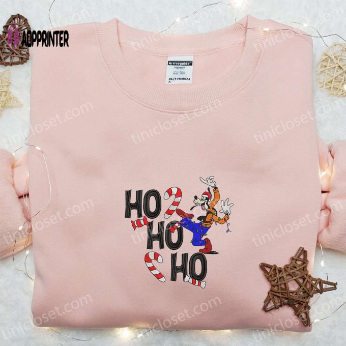 Disney Characters Embroidered Shirt Hoodie & Sweatshirt – Festive Goofy Ho Ho Ho Candy Canes