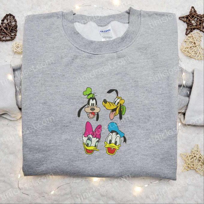 Disney Characters Embroidered Shirt & Hoodie: Goofy Pluto Daisy & Donald – Best Cartoon Gift Idea