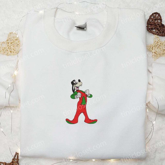 Cheerful Christmas Embroidered Apparel: Goofy Pajama Shirt Disney Hoodie Sweatshirt