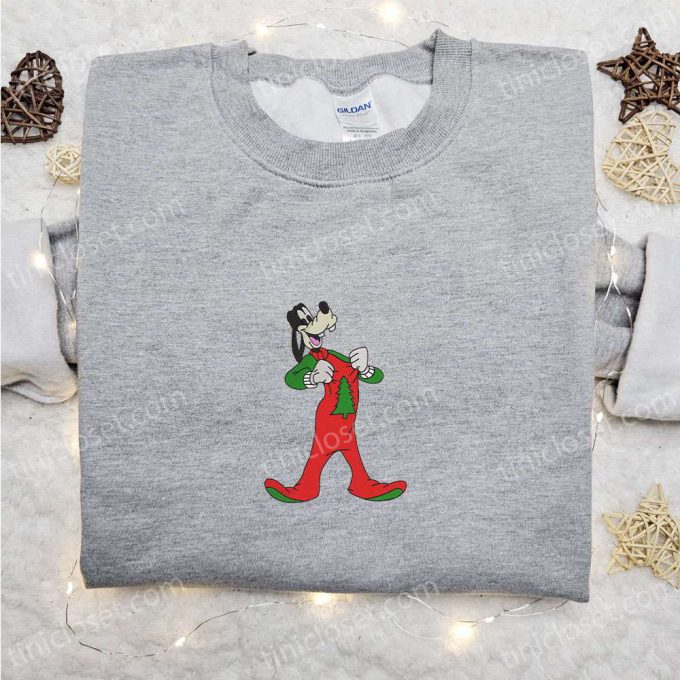 Cheerful Christmas Embroidered Apparel: Goofy Pajama Shirt Disney Hoodie Sweatshirt