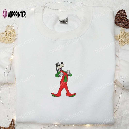 Cheerful Christmas Embroidered Apparel: Goofy Pajama Shirt Disney Hoodie Sweatshirt