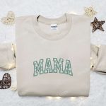 Mama Embroidered Shirt & Hoodie: Green Floral Designs Perfect Mother’s Day Gift