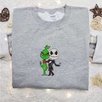 Grinch & Jack Skellington Embroidered Sweatshirt: Halloween Hoodie Perfect Christmas Gift