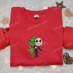 Grinch & Jack Skellington Embroidered Sweatshirt: Halloween Hoodie Perfect Christmas Gift