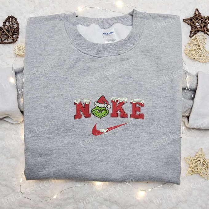 Grinch Head Snow x Nike Embroidered Shirt & Sweatshirt – Perfect Christmas Gifts for Family