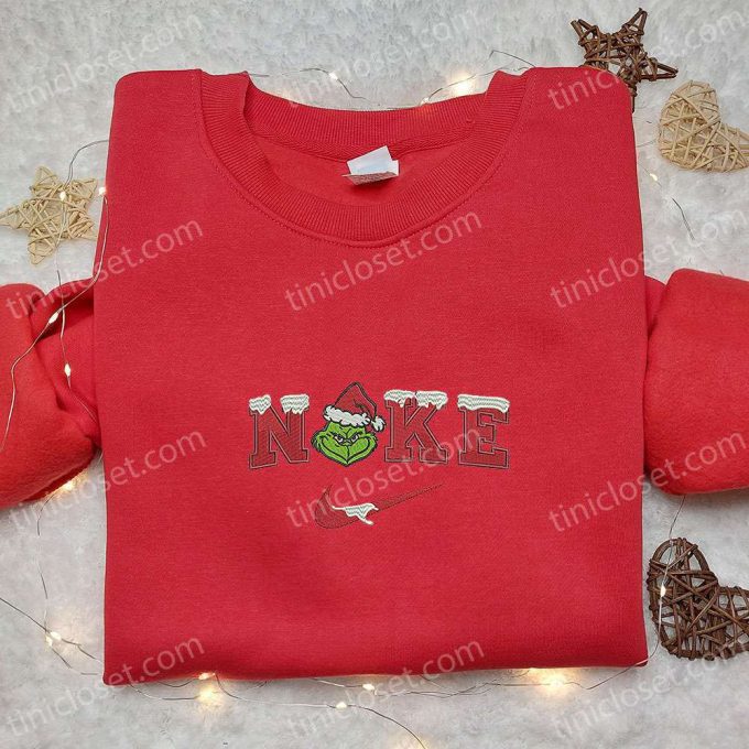 Grinch Head Snow x Nike Embroidered Shirt & Sweatshirt – Perfect Christmas Gifts for Family