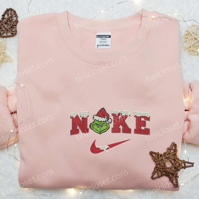 Grinch Head Snow x Nike Embroidered Shirt & Sweatshirt – Perfect Christmas Gifts for Family