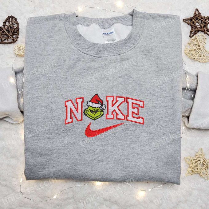 Grinch Head x Nike Embroidered Shirt: Christmas Sweatshirt Best Family Gift