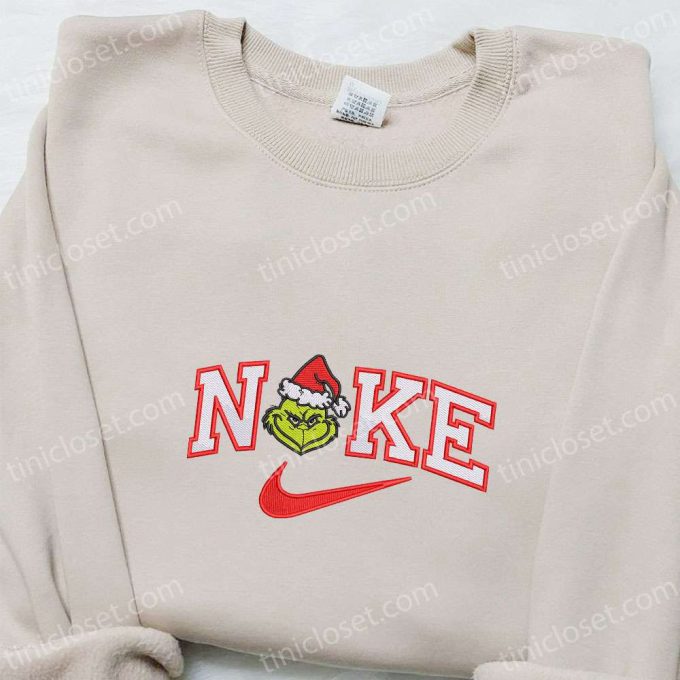 Grinch Head x Nike Embroidered Shirt: Christmas Sweatshirt Best Family Gift