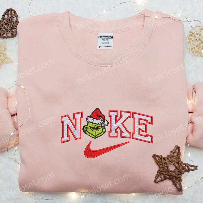 Grinch Head x Nike Embroidered Shirt: Christmas Sweatshirt Best Family Gift