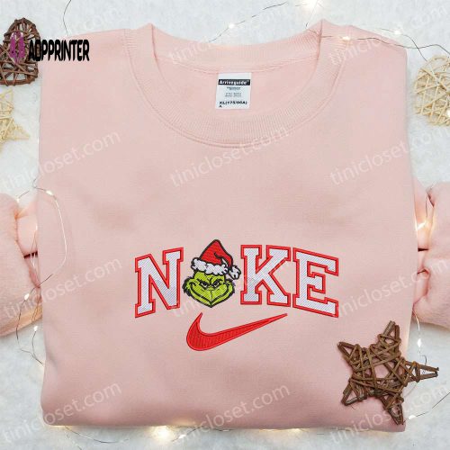 Grinch Head x Nike Embroidered Shirt: Christmas Sweatshirt Best Family Gift