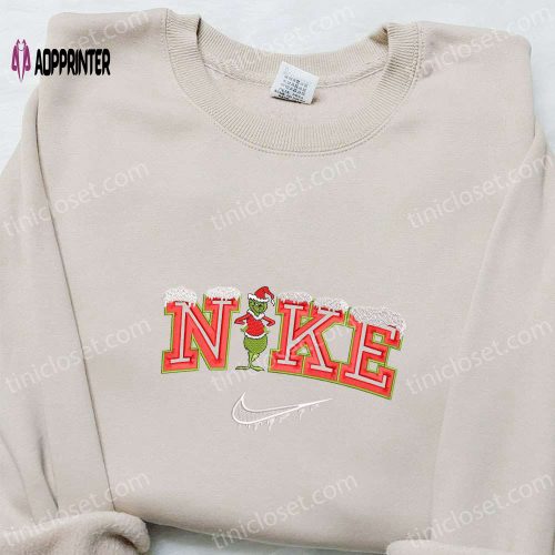 Grinch Head Snow x Nike Embroidered Shirt & Sweatshirt – Perfect Christmas Gifts for Family