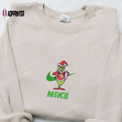 Grinch Head Snow x Nike Embroidered Shirt & Sweatshirt – Perfect Christmas Gifts for Family