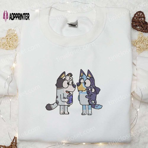 Bluey and Muffin Embroidered Shirt & Cartoon Hoodie: Perfect Family Gift