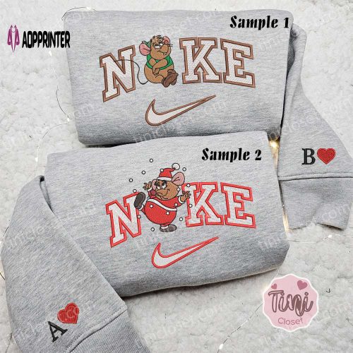 Gus Mouse Cinderella Xmas x Nike Embroidered Couple Shirt: Christmas Shirt & Nike Inspired Hoodie