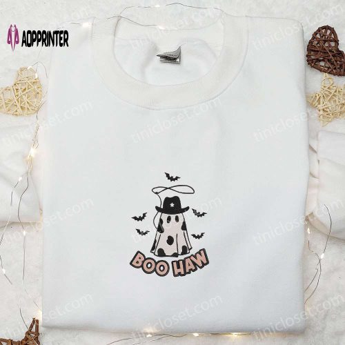 Grim Smile Ghost Embroidered Shirt – Spooky Spirit Halloween T-shirts Perfect Halloween Gifts for Family