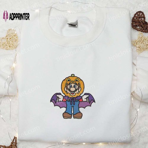 Spooky Mario Pumpkin Shirt Funny Sweatshirt & Cute Hoodie – Perfect Halloween Embroidered Collection!