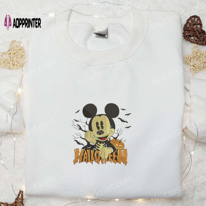 Halloween Mickey Embroidered Hoodie: Spooky Disney Sweatshirt for an Adorable Halloween Look!