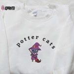 Enchanting Halloween Potter Cats Embroidered Hoodie & T-Shirt: Spooky & Adorable Attire