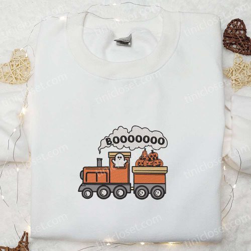 Spooktacular Halloween Pumpkin Train Boo Ghost Embroidered Shirt – Perfect Family Gift