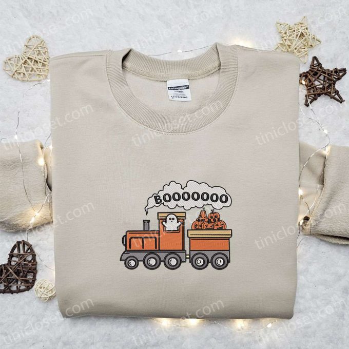 Spooktacular Halloween Pumpkin Train Boo Ghost Embroidered Shirt – Perfect Family Gift