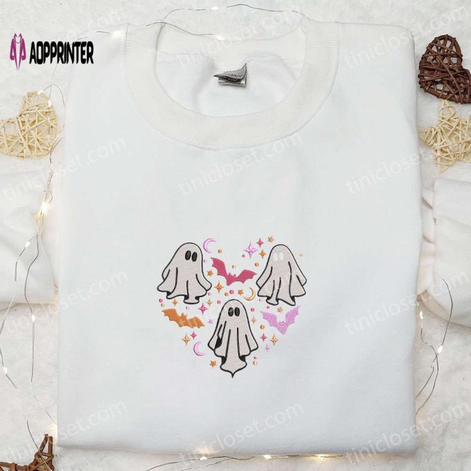 Spooky Ghost Heart Love Embroidered Hoodie – Cool Halloween Shirt & Sweatshirt