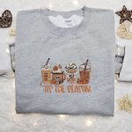 Halloween Fall Latte Embroidered Shirt: Vintage Gift for Family