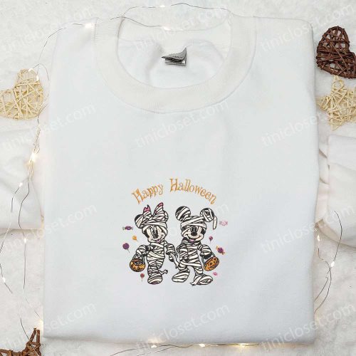 Halloween Mickey Minnie Mummy Embroidered Shirt: Best Disney Gift for Family