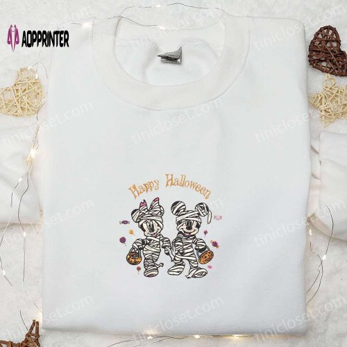 Halloween Mickey Minnie Mummy Embroidered Shirt: Best Disney Gift for Family