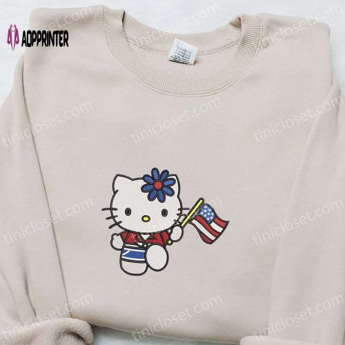 Hello Kitty American Flag 4th of July Embroidered Shirt: Patriotic & Stylish