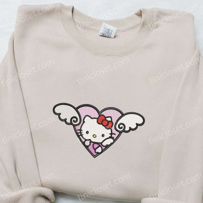 Adorable Hello Kitty Angel Heart Valentine Embroidered Shirt: Perfect Gift for Valentine s Day