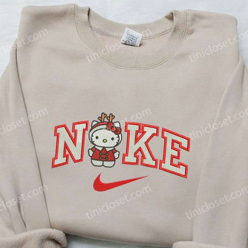 Hello Kitty Christmas Reindeer x Nike Embroidered Shirt – Nike Inspired Sweatshirt Perfect Christmas Gift for Family