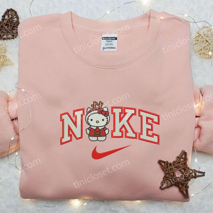 Hello Kitty Christmas Reindeer x Nike Embroidered Shirt – Nike Inspired Sweatshirt Perfect Christmas Gift for Family