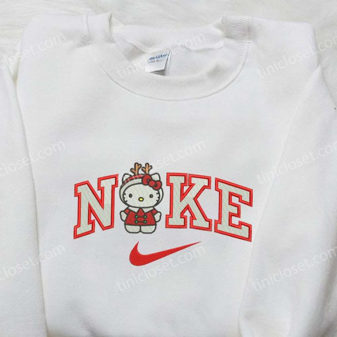 Hello Kitty Christmas Reindeer x Nike Embroidered Shirt – Nike Inspired Sweatshirt Perfect Christmas Gift for Family