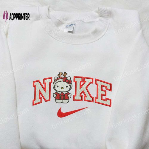 Hello Kitty Christmas Reindeer x Nike Embroidered Shirt – Nike Inspired Sweatshirt Perfect Christmas Gift for Family