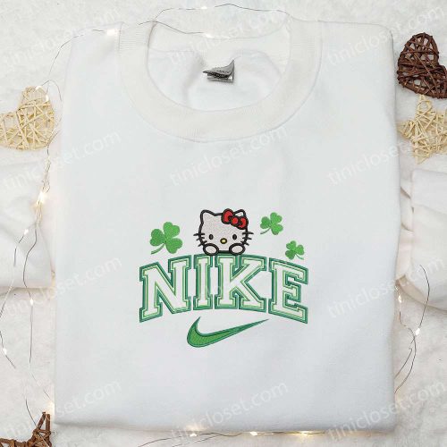 Hello Kitty Shamrock x Nike Embroidered Shirt & Anime Hoodie – Best Saint Patrick’s Day Gift Idea