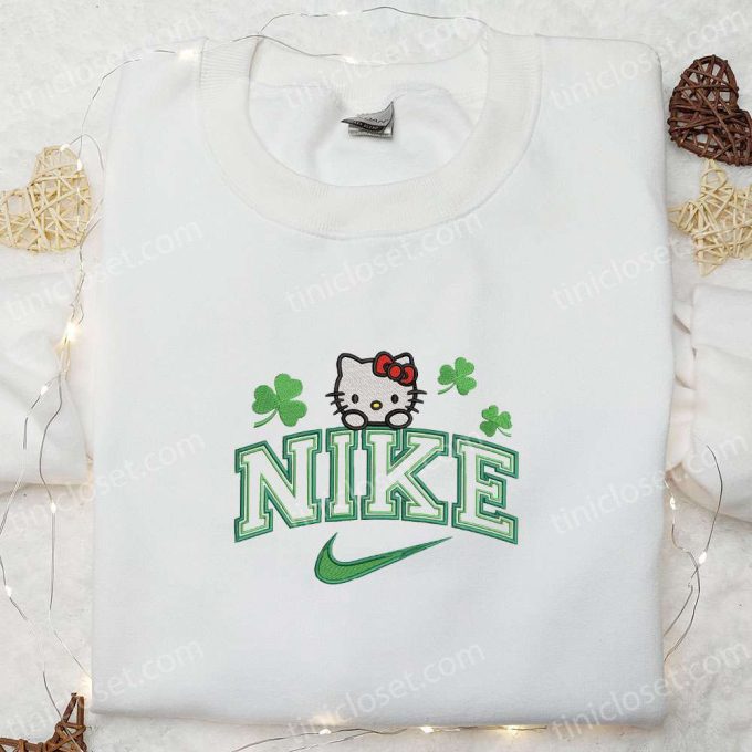 Hello Kitty Shamrock x Nike Embroidered Shirt & Anime Hoodie – Best Saint Patrick’s Day Gift Idea