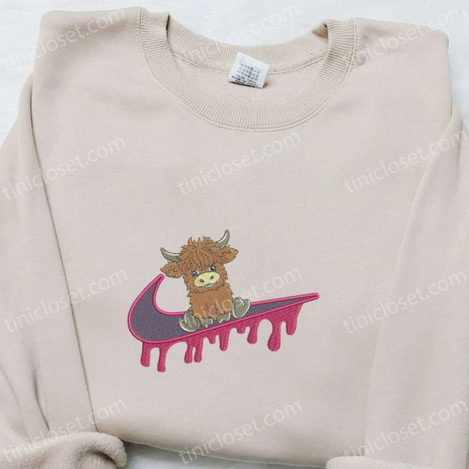 Stylish Highland Cow Embroidered Shirt: Trendy Animal Design for a Fashionable Statement