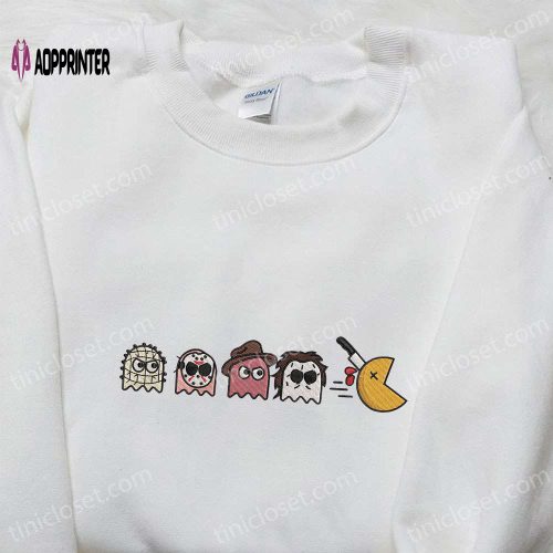 Horror Characters x Chibi Pacman Game Embroidered Shirt – Best Halloween Gift for Game Inspired Fans